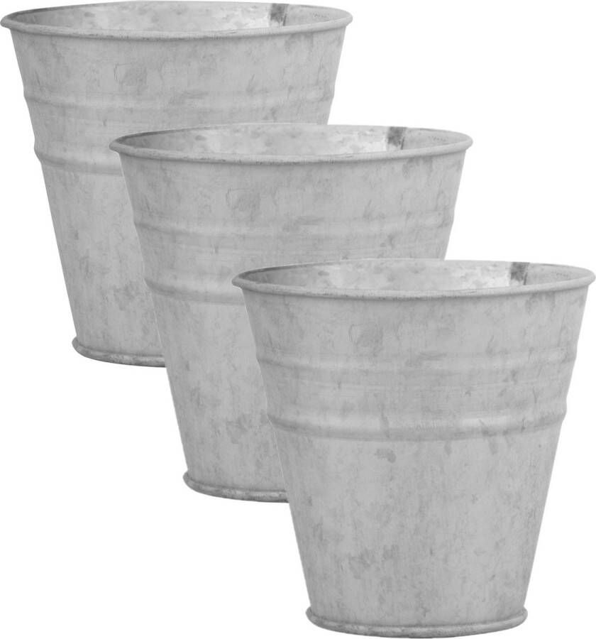 Esschert Design 6x stuks oud zinken emmertjes bloempotten zilver 12 cm Zinken emmertjes Bloememmertje Decoratie emmer