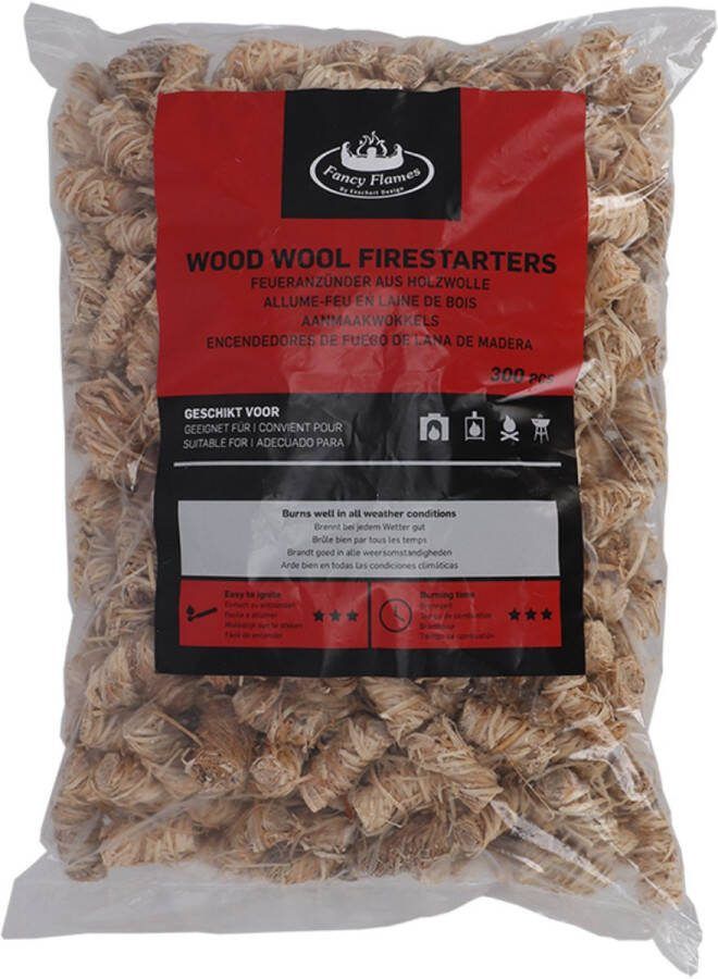 Fancy Flames VOORDEELZAK Houtwol Aanmaakkrullen voor BBQ & Haard Ca. 300 stuks 2.9kg FSC Voordeelzak Aanmaakwokkels Lange brandduur