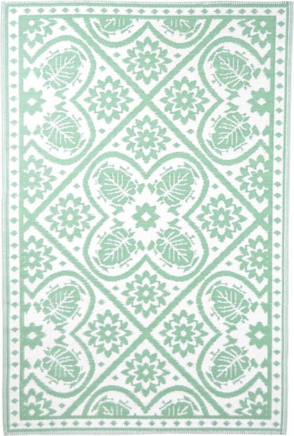 Esschert Design Tapijt buitentapijt Buitenkleed Bladeren 180x121 cm groen en wit OC37