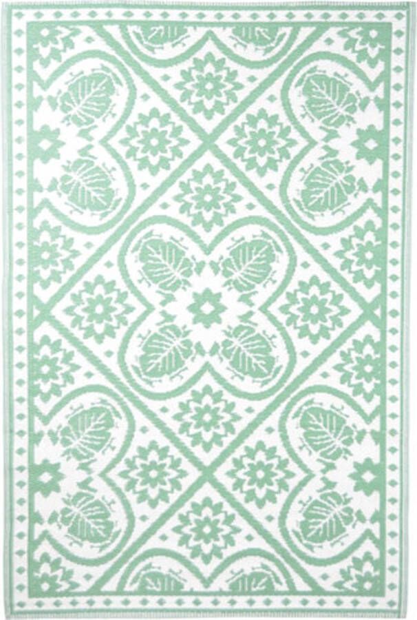 Esschert Design Tapijt buitentapijt Buitenkleed Bladeren 180x121 cm groen en wit OC37