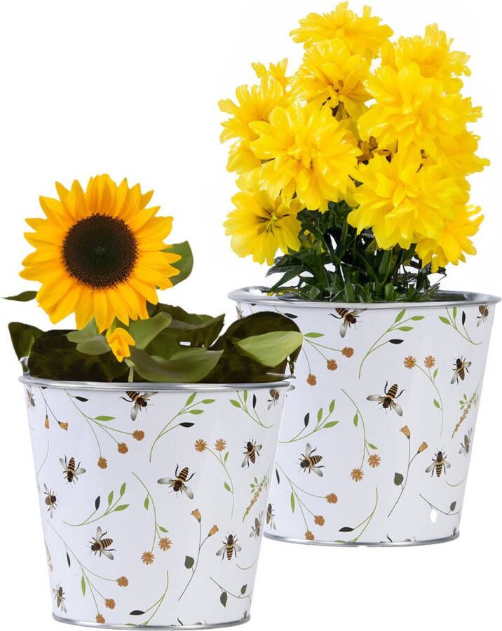 Esschert Design Emmer plantenpot 2x zink print L15 x D16 X H14 cm IJzeren emmer teil