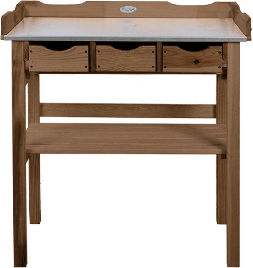 Esschert Design Oppottafel met zinken blad en lades H 82 x 80 x 38 cm