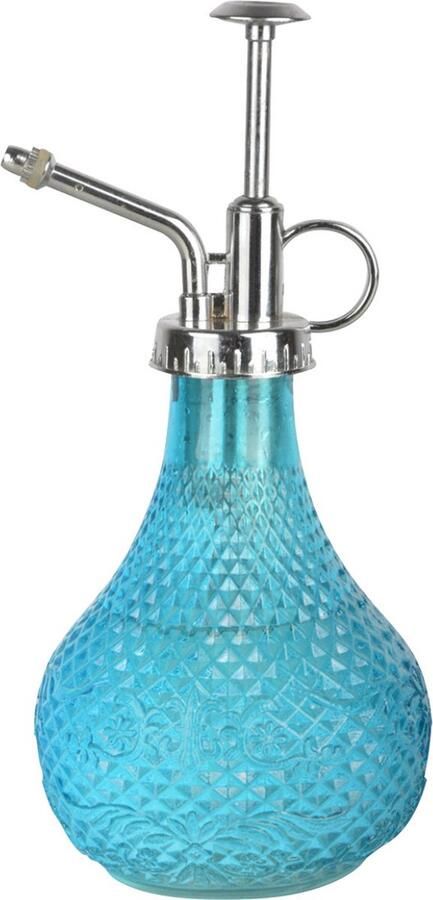 Esschert Design plantenspuit vernevelaar glas caribbean blauw zilver 20.5 cm