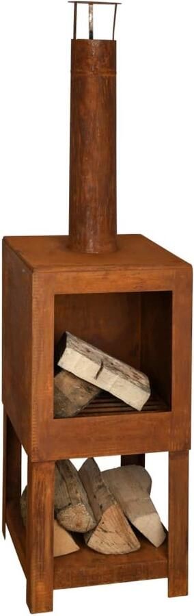 Esschert Design Tuinhaard met houtopslag roestkleurig FF298