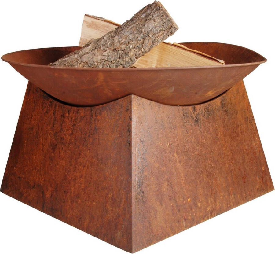 Esschert Design Esschert Vuurschaal Roest op Voet (Rond) L 55 x B 55 x H 32 cm Plaatstaal (Roest)bruin- Vuurkorf Vuurschaal BBQ Vuurschaal voor buiten Terraskachel Tuinkachel