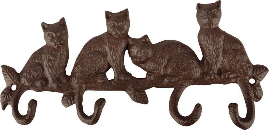 Esschert Design Gietijzeren kapstok wandrekje met 4 kattenstaart haken 29 cm bruin Dieren katten kapstokken Wandrekjes met haken
