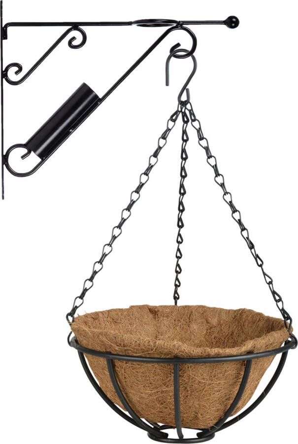 Esschert Design Hanging basket 25 cm met metalen muurhaak en kokos inlegvel Complete hangmand set van gietijzer