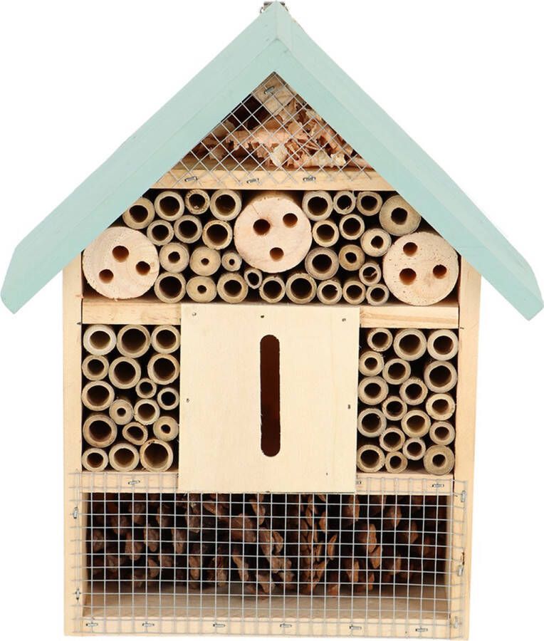 Esschert Design insectenhotel hout mintgroen naturel 24.5x10.5x29cm bijenhotel Insectenhuis