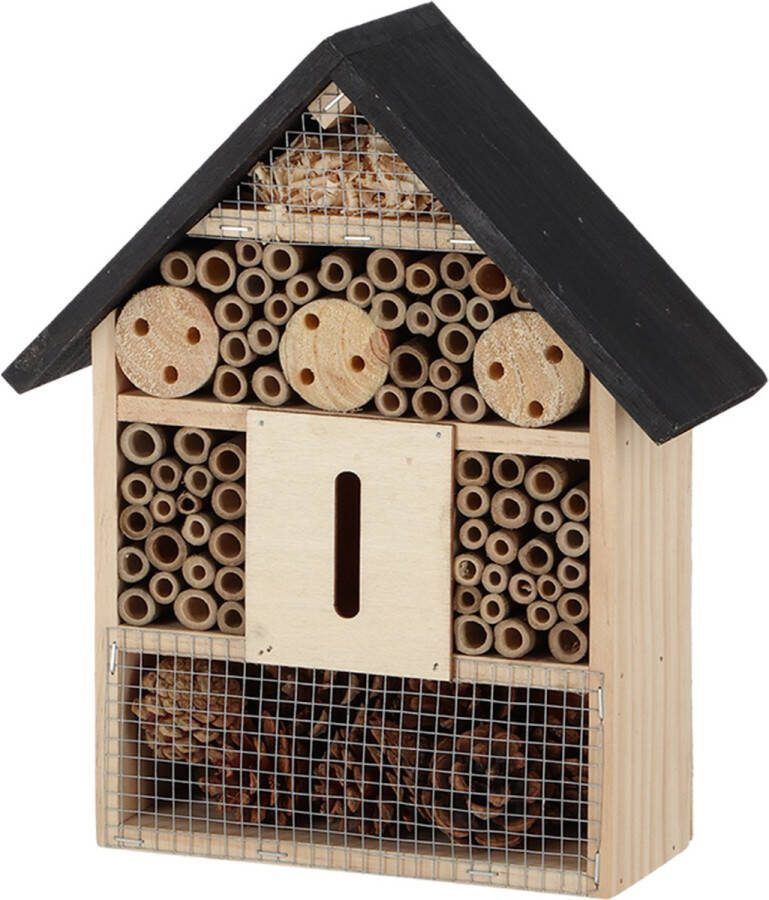 Esschert Design insectenhotel hout zwart naturel 24.5 x 9.5 x 29 cm bijenhotel Insectenhuis