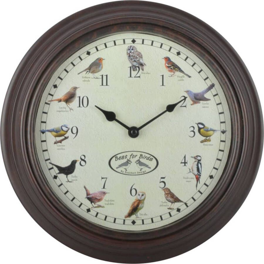 Esschert Design klok vogelgeluiden 30 cm polypropyleen bruin