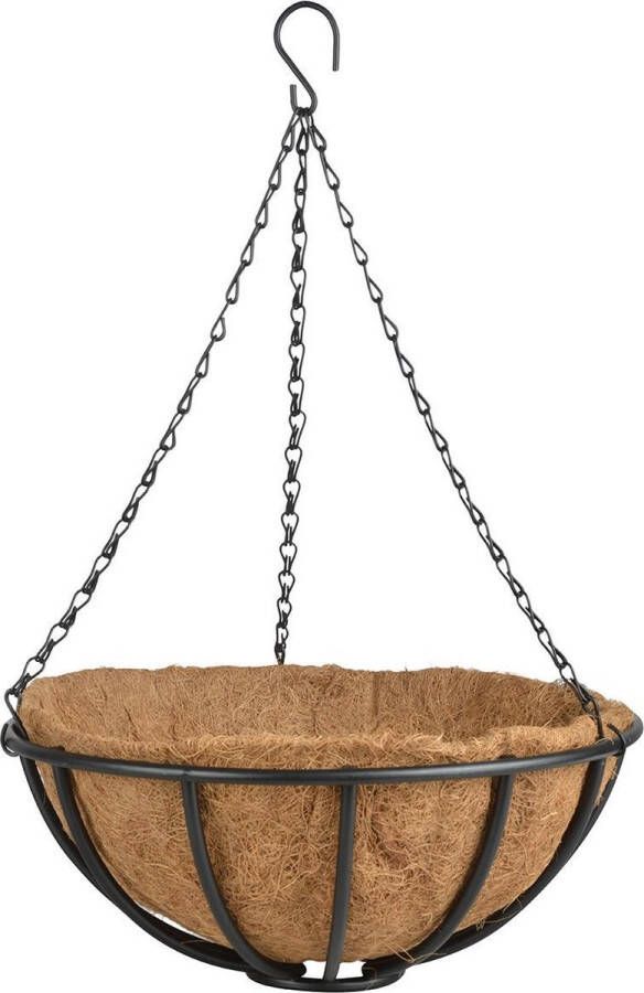Esschert Design Metalen hanging basket plantenbak zwart met ketting 35 cm inclusief kokosinlegvel Hangende bloemen