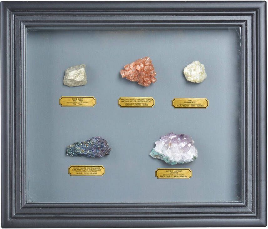 Esschert Design mineralen ingelijst 32 x 27 5 cm hout glas