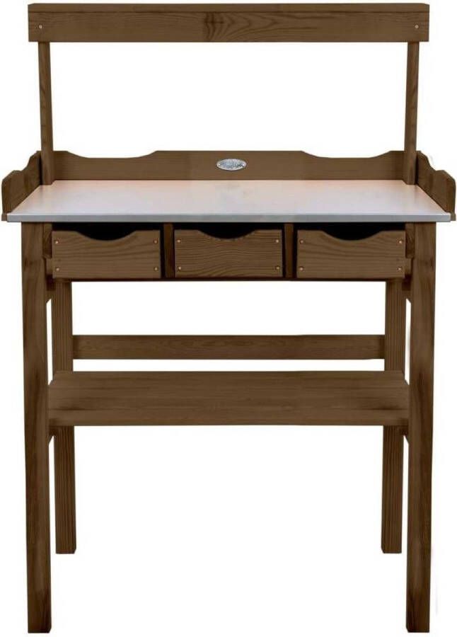 Esschert Design Oppottafel met zinken blad lades en bovenplank H 113 x 80 x 38 cm