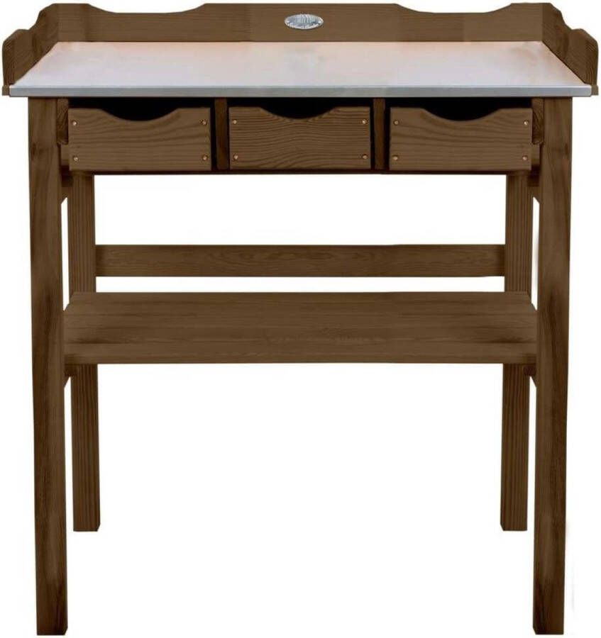Esschert Design Oppottafel met lades bruin L 37 9 x B 80 1 x H 82 1 cm