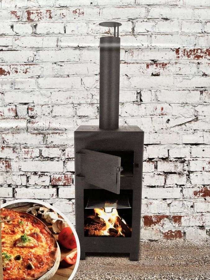 Esschert Design Pizza oven + Terraskachel zwart Vuurhaard Staal Zwart