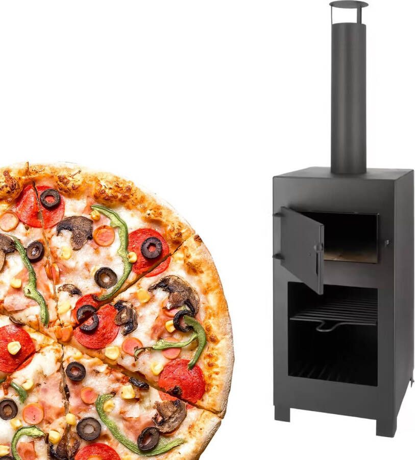 Esschert Design Pizza oven + Terraskachel zwart Staal Tuinhaard Terrashaard 38 4 x 42 x 136 cm Zwart
