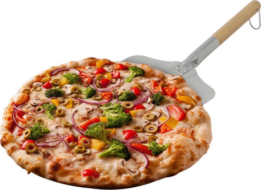 Esschert Design Pizza Schep met Houten Handvat van Pizza Oven Accessoires Buiten Koken Pizza Spatel Pizzaschep