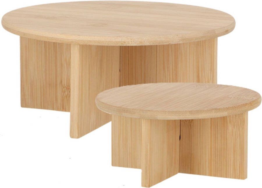 Esschert Design plantenpot verhogen tafeltjes set 2x stuks van bamboe D25 x H11 D18 x H8 cm