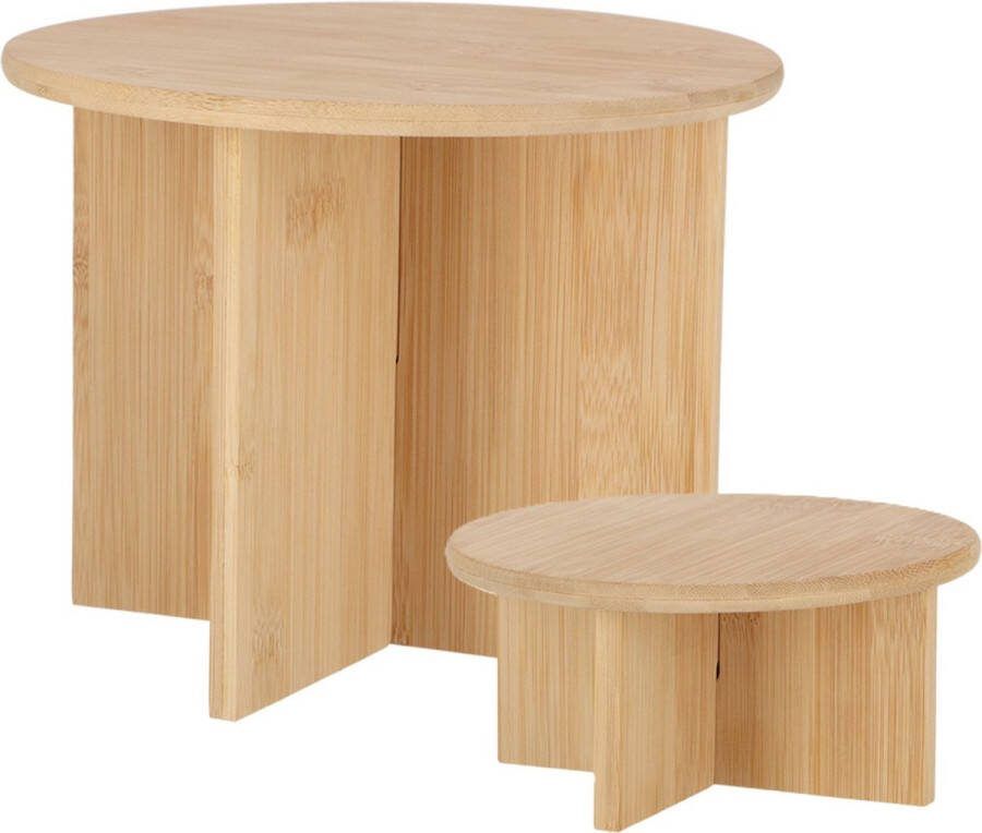 Esschert Design plantenpot verhogen tafeltjes set 2x stuks van bamboe D25 x H19 D18 x H8 cm