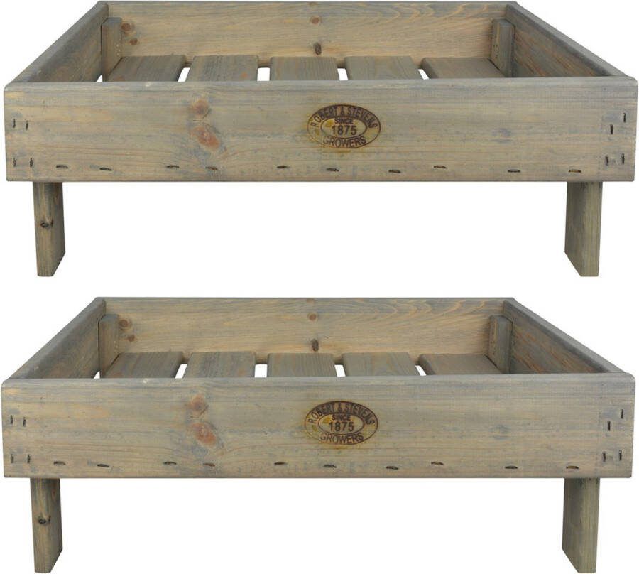 Esschert Design Set van 2x stuks houten opberg opslag kratten stapelbaar 37 x 57 cm Aardappel appel kratjes kistjes Stapelkisten
