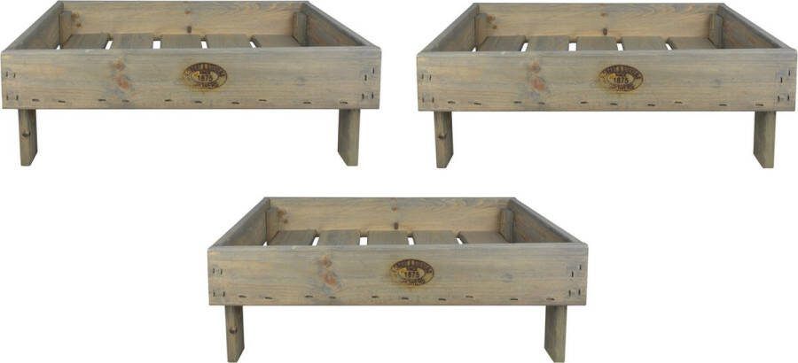 Esschert Design Set van 3x stuks houten opberg opslag kratten stapelbaar 37 x 57 cm Aardappel appel kratjes kistjes Stapelkisten
