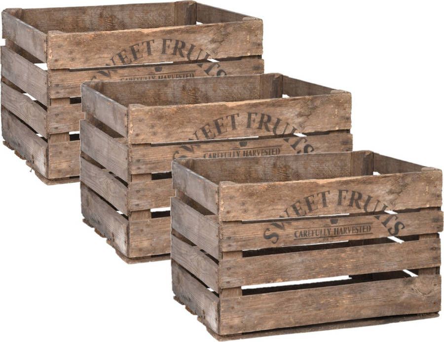 Esschert Design Set van 4x stuks houten opberg fruitkisten kratten 42 x 51 cm Aardappe appel kratjes kistjes Fruit opslagkisten