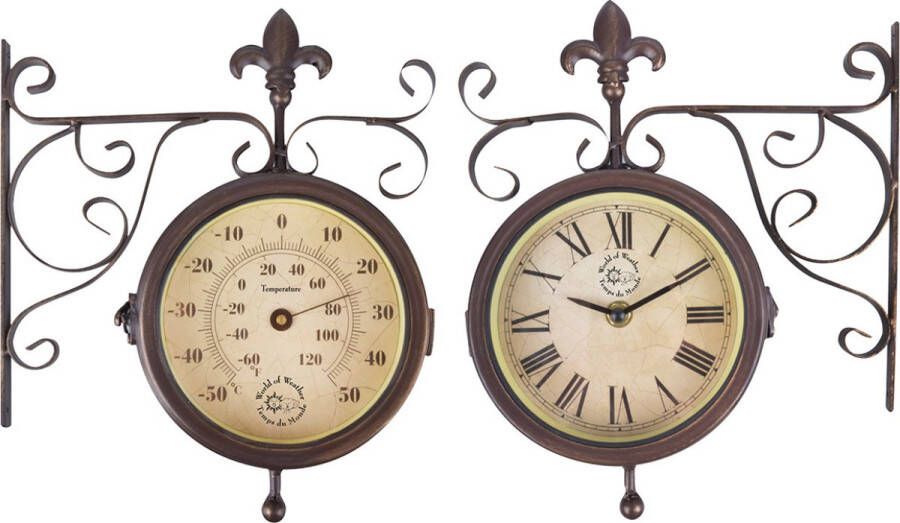 Esschert Design Stationsklok incl thermometer 25 x 29 cm staal Wandklokken