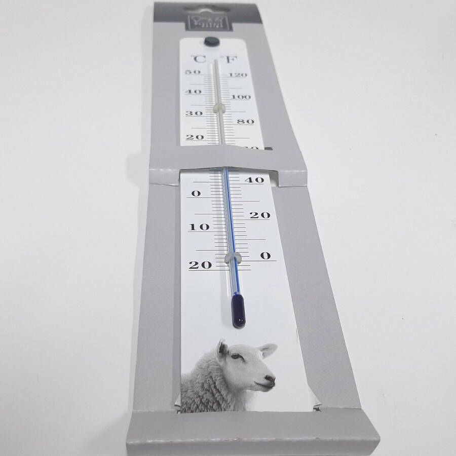 Esschert Design Thermometer boerderijdieren schaap in zwart-wit
