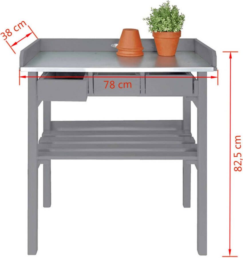 Primrose Tuinwerktafel vv lades en zinken blad grijs oppottafel