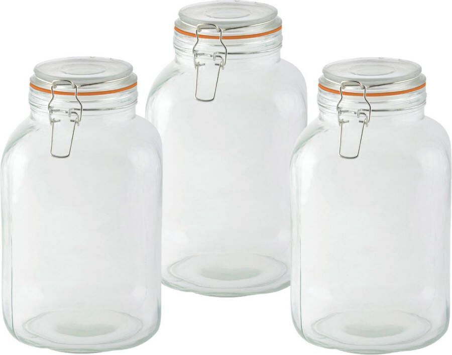 Esschert Design Voorraadpotten bewaarpotten 3x 3L glas beugelsluiting D15 x H24 cm