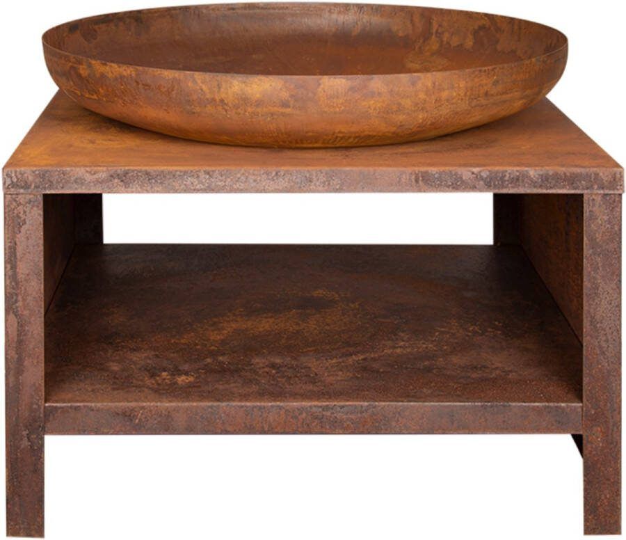 Esschert Design Stijvolle vuurschaal met houtopslag (80 cm diameter) Met voldoende opslagruimte Gratis verzending