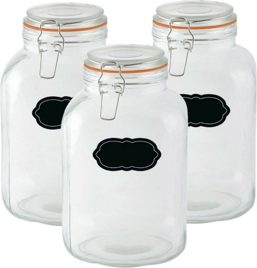 Esschert Design Weckpot inmaakpot 3x 3L glas met beugelsluiting incl. etiketten Weckpotten