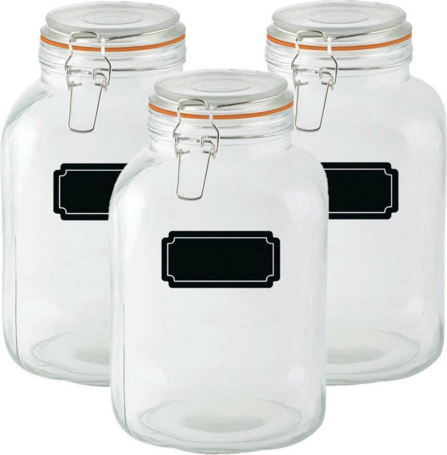 Esschert Design Weckpotten inmaakpotten 3x 3L glas met beugelsluiting incl. etiketten Weckpotten