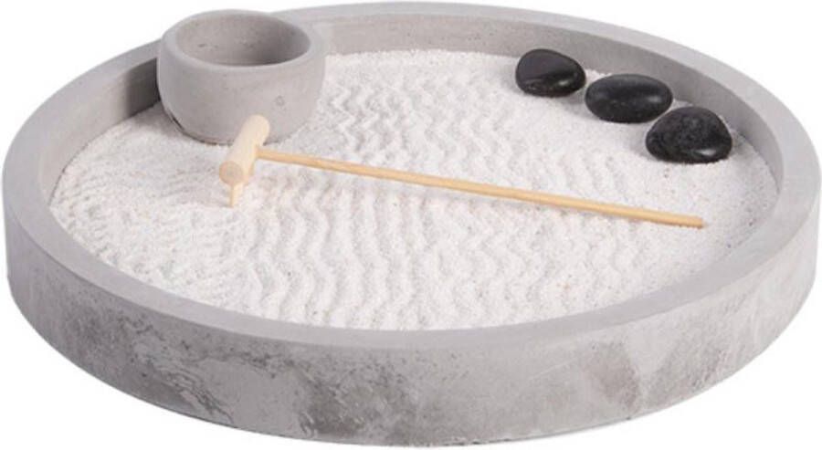 Esschert Design Japanse zen tuin voor thuis kantoor grijs D24 cm rond Beeldjes