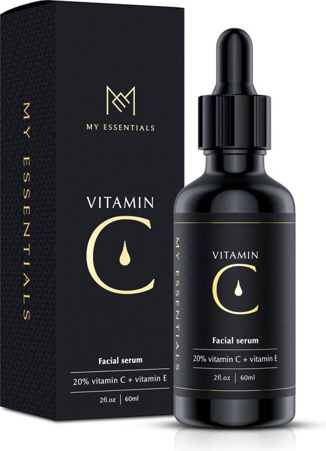 Essentials Premium Vitamin C Serum | 60 ML | 20% C serum | Met Vitamine E | Gezichtsserum Vrouwen | Vitamine C serum Gezicht | Vit c serum | Anti Rimpel | Tegen Pigmentvlekken |