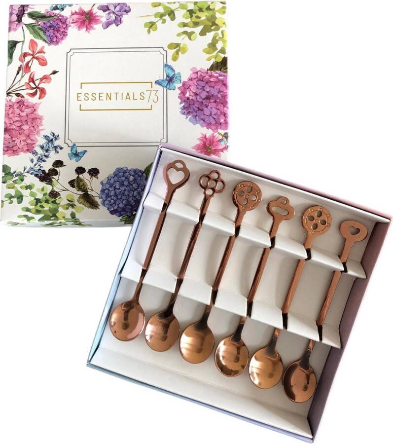 Essentials73 Luxe Theelepel Koffielepel Set van 6 Rosègoud kleurig Rosè Goud Lepeltjes Lepels Theelepeltje Koffielepeltje Theelepel Lepel Koffie Thee Lepeltje