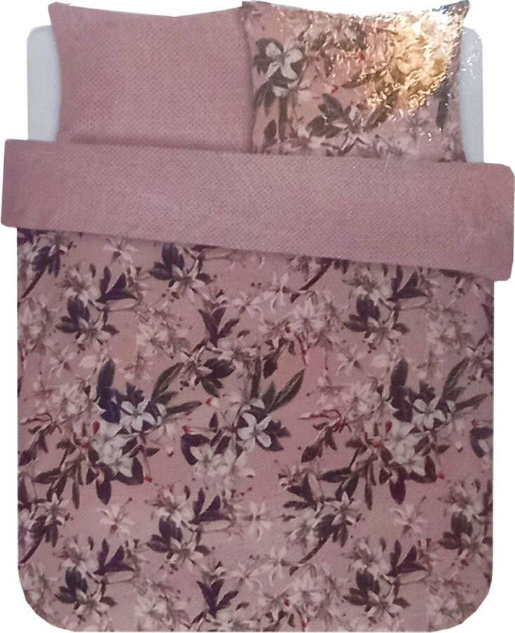 Essenza dekbedovertrek lits jumeaux katoensatijn 240x220 cm verano roze met bloemdesign zonder kussenslopen