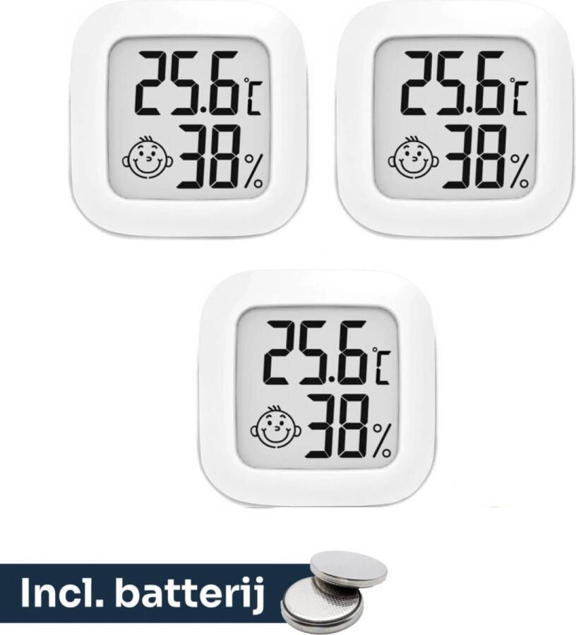 Estacks 3x Hygrometer Digitale Weerstation Luchtvochtigheidsmeter Thermometer Voor Binnen Inclusief Batterij