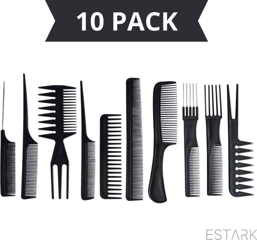 ESTARK 10-delige kammen set in etui Haar styling Toupeerkam Grove Fijne kam Kapperskam Kapperskammen Kam Kammen Borstel Haarkam Haarborstel Haarborstels Kappers Professioneel 10 STUKS kam