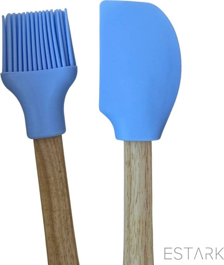ESTARK Boterkwast + Pannenlikker Siliconen Bakkwast en Spatel met Anti-aanbaklaag Keukengerei met Ergonomisch Design Keukenborstel Borstel Keukenspatel Hittebestendig Vaatwasservriendelijk Boterkwast Bakkwast Invetter Hout set