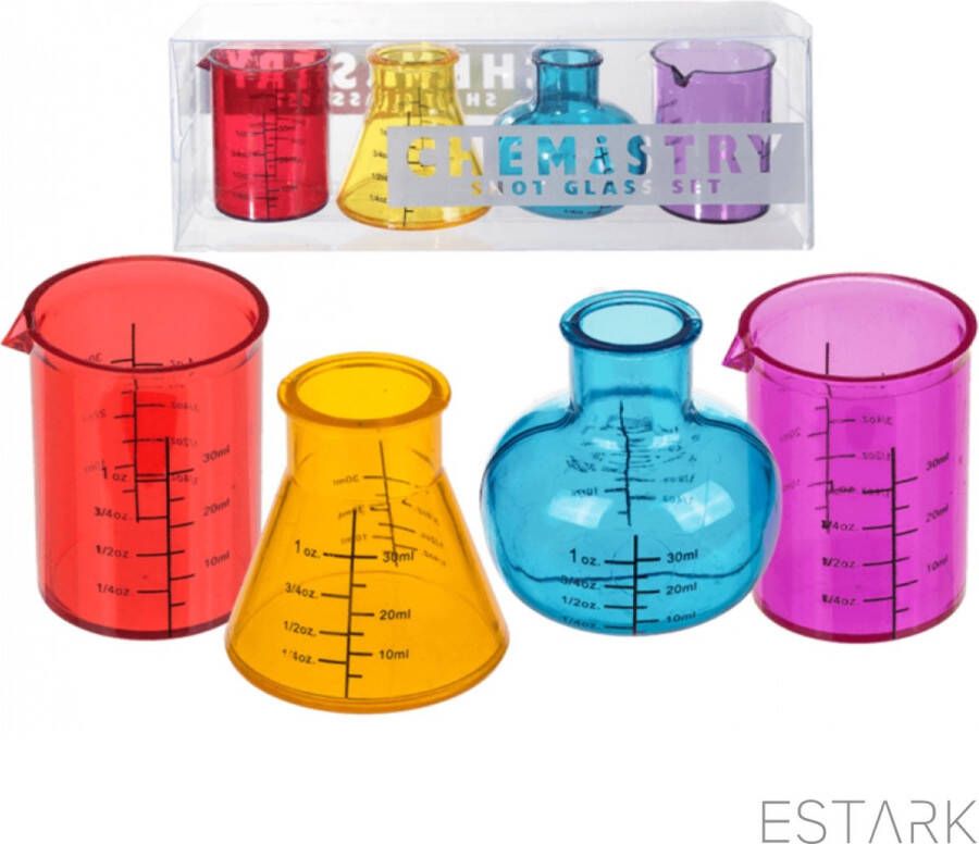 ESTARK Chemie Shotglaasjes – Maatbekers Plastic 4 STUKS Shots Maatbeker Shot Glaasjes Shotglazen 5 ML Chemie Gadget Chemie