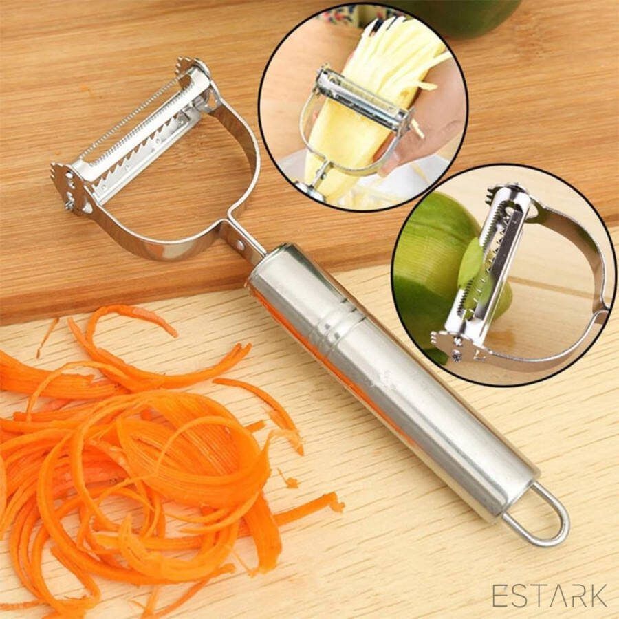 ESTARK Dunschiller Julienne & Groenteschiller Groentesnijder Uiensnijder Spiraalsnijder Juliennerasp Juliennesnijder Sliertensnijder Multifunctionele Groenten Schiller Aardappel schiller Dunschiller RVS