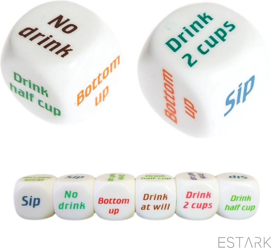 ESTARK Drankspel Set van 8 Cocktail Drankspel Dobbelstenen Drinkopdracht Dobbelsteen Drankspelletje Drink Drank Spel Drinken Shots Party Partyspel Dobbelen 8 STUKS Drinking Game