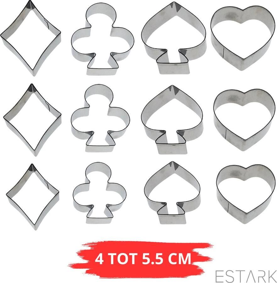 ESTARK Uitsteekvormen Set 12 Stuks Koekvormen Bakvorm Koekjes Vormpjes Uitsteekvormpjes Bakvormpjes Koek figuren Uitstekers Set Kerst Koek Figuurtjes Poker