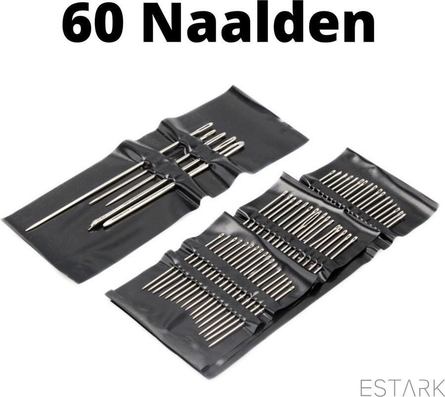 ESTARK Universele Naalden Set Borduur Hobby Naalden Naald Naaien Stopnaalden Borduurnaalden Textiel Leer & Naai Naaldenset 60-Delig Naainaalden