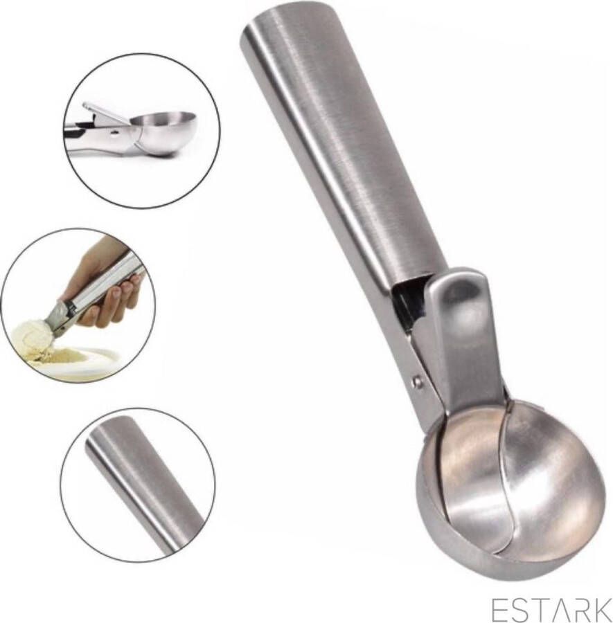 ESTARK ijsschepper ijsschep Ø: 50mm Zilver RVS ijsbollepel ijsboltang pop-up hendel ijs Sorbet Ø 5cm ijslepel Zilver