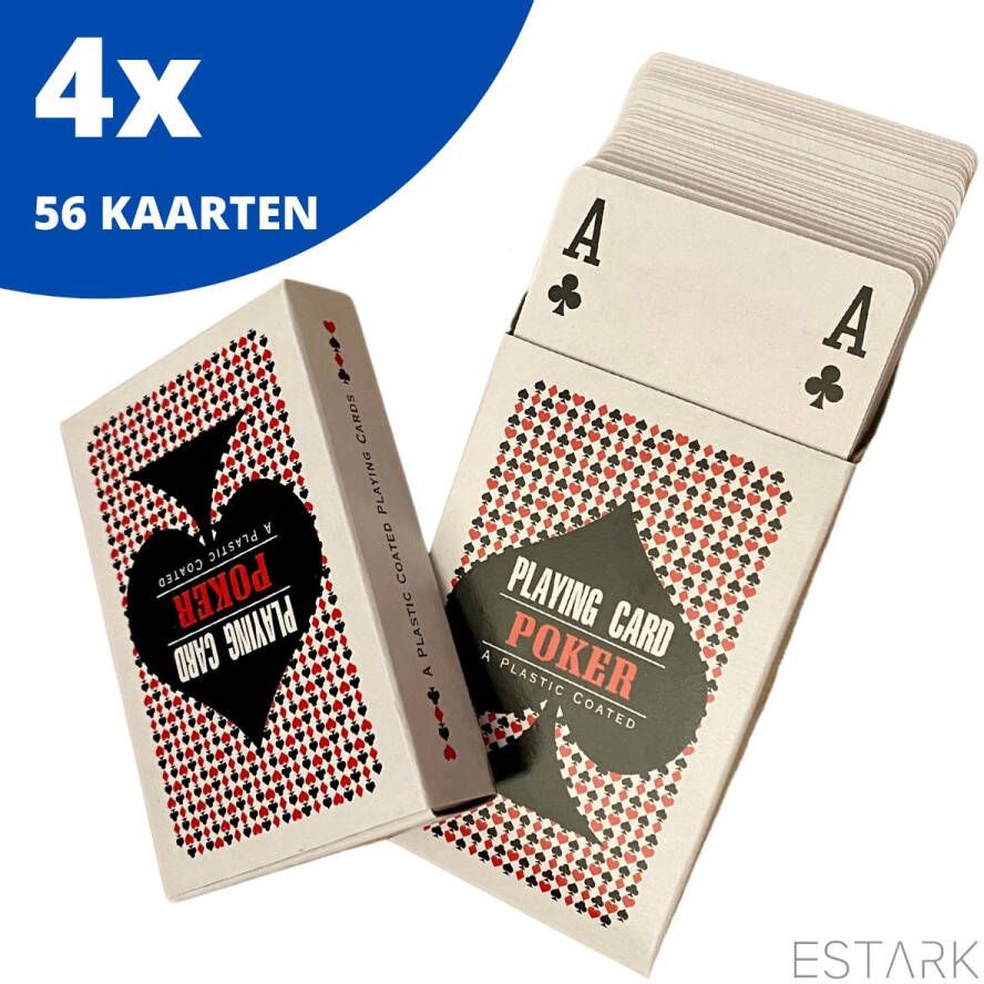 ESTARK Luxe Speelkaarten 4 sets Plastic Coating Poker Kaarten kaartspel Spelkaarten Spel Kaart 4 x 56 Gezelschapsspel Spelen Playing Cards Cijfer In Alle 4 De Hoeken 4 STUKS