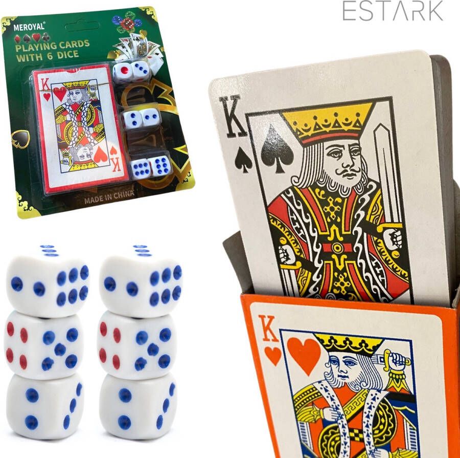 ESTARK Luxe Speelkaarten + Dobbelstenen Plastic Coating Poker Kaarten Kaartspel 6 x Dobbelsteen Spelkaarten Spel Kaart 56 Kaarten Gezelschapsspel Spelen Playing Cards Witte Dobbelstenen Luxe dobbelstenen Cards + Dice