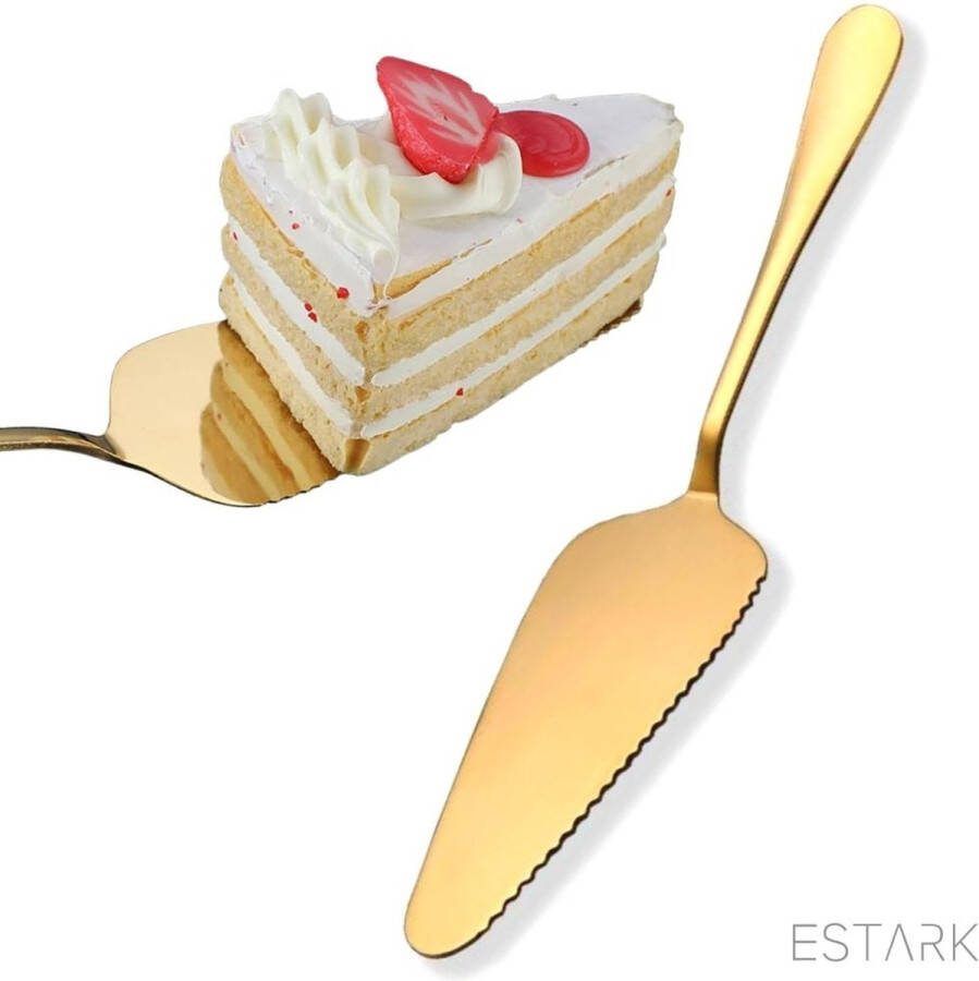 ESTARK Taartschep Cakeschep LUXE Taart schep Taartsnijden Taartlepel Cakemes Taartmes Goud RVS 22 cm Bakspullen Goud