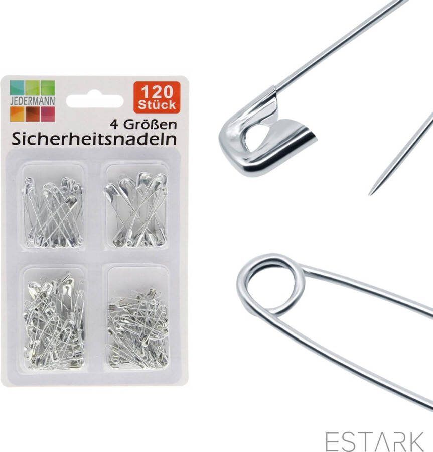 ESTARK Veiligheidsspelden 120 STUKS 45 40 35 30 mm Speld Spelden Veiligheidsspeld Pins 4 verschillende maten Veiligheidsspeld Spelden Assortiment Spelden